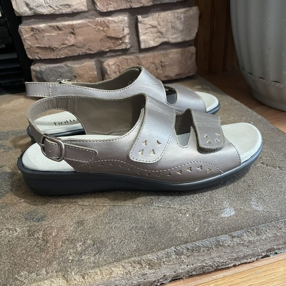 Hotter Easy Ankle Strap Woman Leather Sandals Grey/Gold Size 10 - Picture 1 of 9